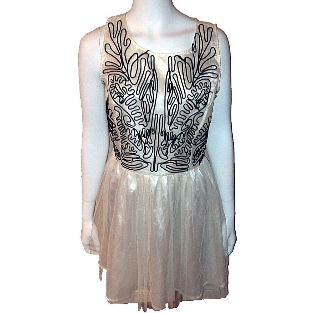 American Rag Dress Size L Large Womens Black Cream Sleeveless Party Tulle